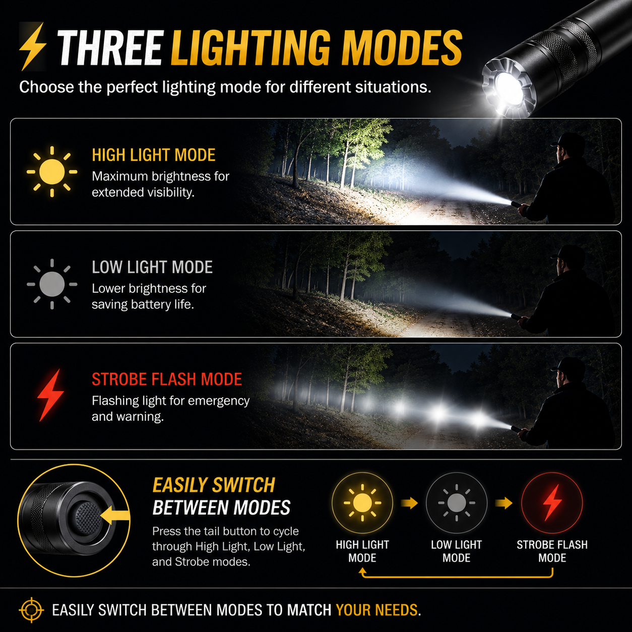 🔦 Heavy-Duty Aluminum Alloy LED Flashlight – 3 Lighting Modes, Long-Range Beam & Non-Slip Grip
