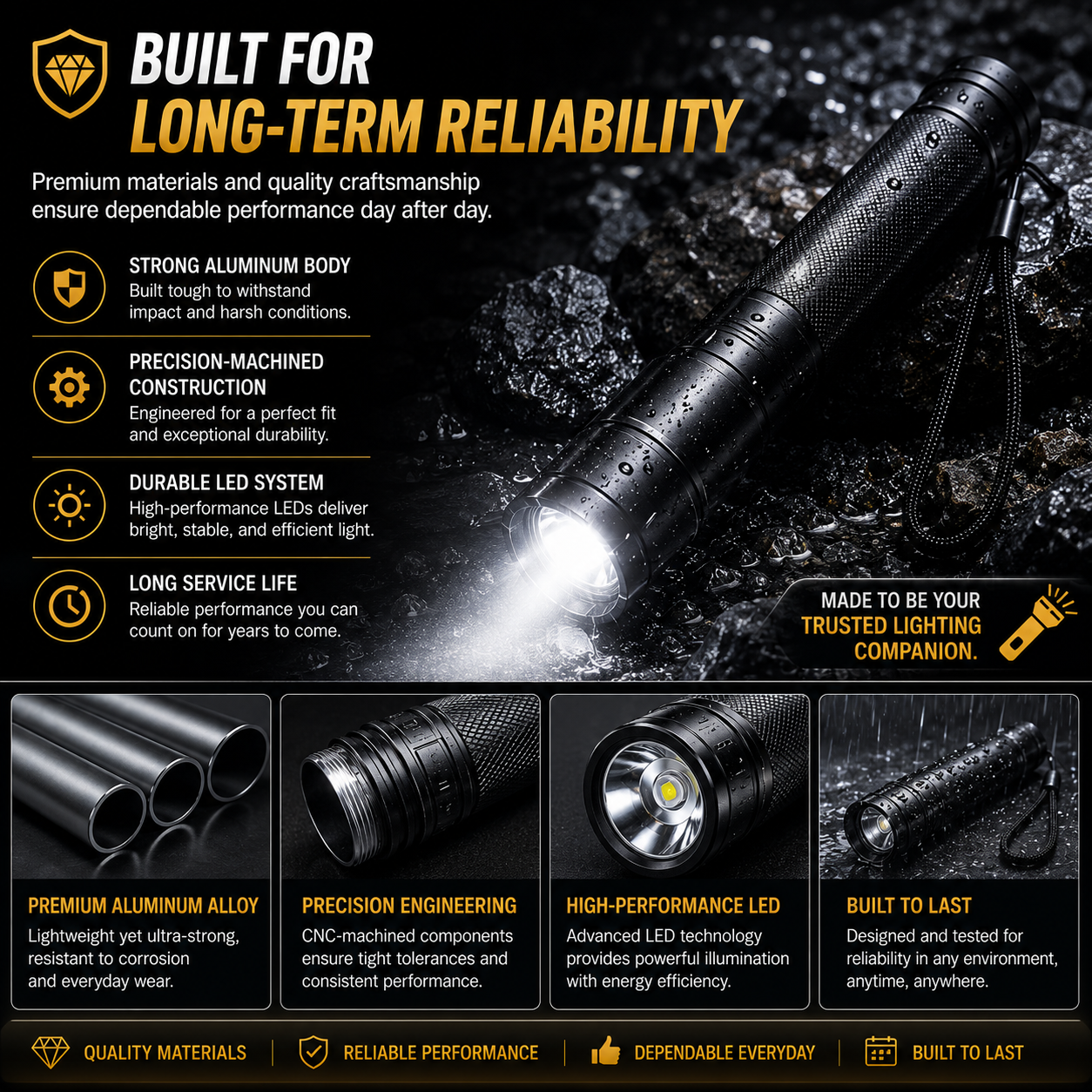🔦 Heavy-Duty Aluminum Alloy LED Flashlight – 3 Lighting Modes, Long-Range Beam & Non-Slip Grip