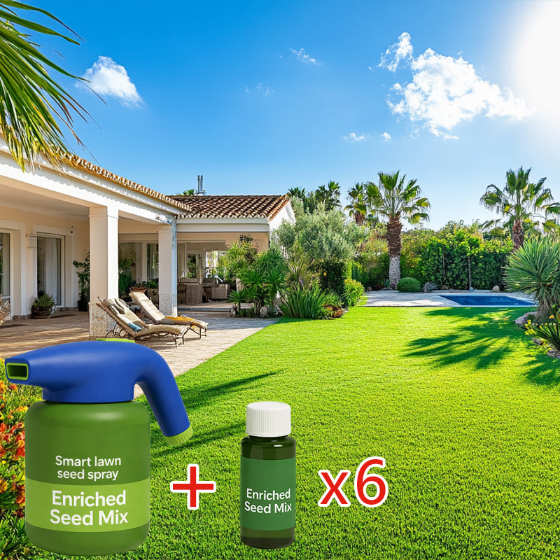 Easy Spray-On Grass Seed & Fertilizer Solution - Instantly Restore Thicker, Greener Lawns in Days (Includes Sprayer & Formula