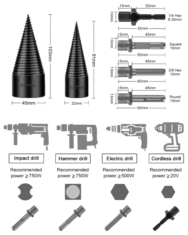 🔥 Hot Summer Sale 50% OFF🔥Heavy-Duty Conical Firewood Splitting Drill Attachment
