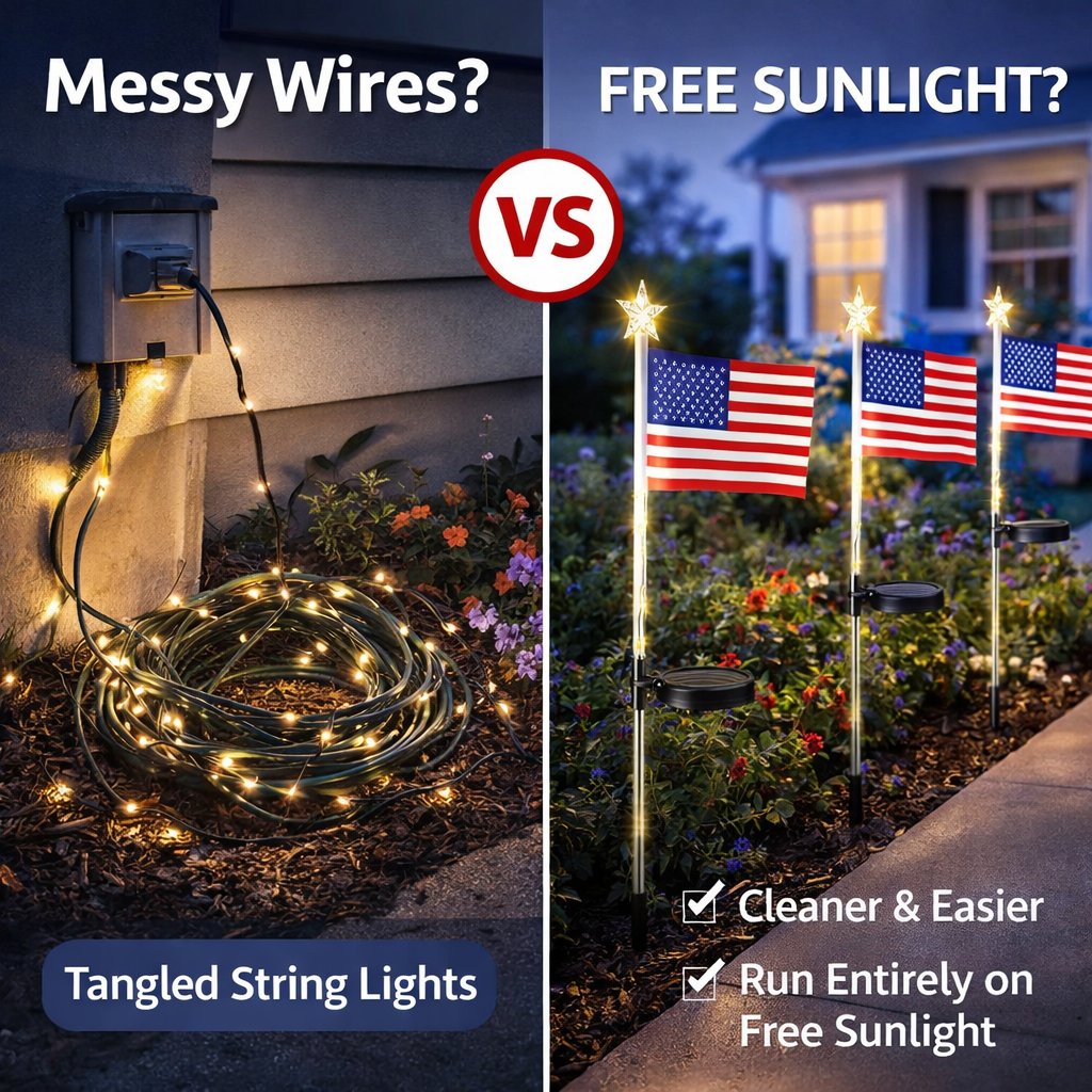 Solar American Flag Lights