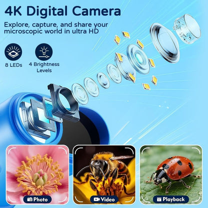 🎁Perfect Gift🎁1000X Handheld Microscope for Kids with 4K 2.0" Screen, Photo & Video Camera
