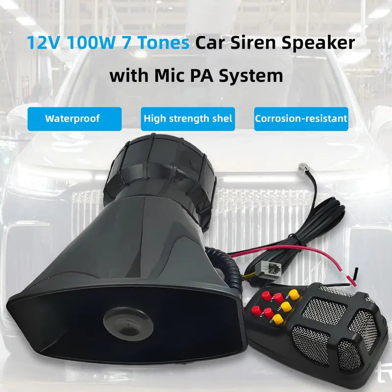 🚗🔊 12V Power Car Exterior Sound Speaker Kit with Mic, 7-Tone Horn