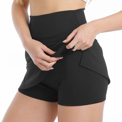 ☁️Women's Solid Color Leopard Stretch High Waist Straight Slit Mini Sports Skirt Short Skirt Breathable Anti-See-through Stretch Pencil Mini Skirt whith shorts Casual Skin Friendly🏃‍♀️