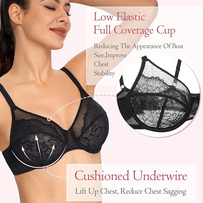 🔥Floral Lace Unlined Comfort Non-padded Full Coverage Plus Size Underwire Bra
