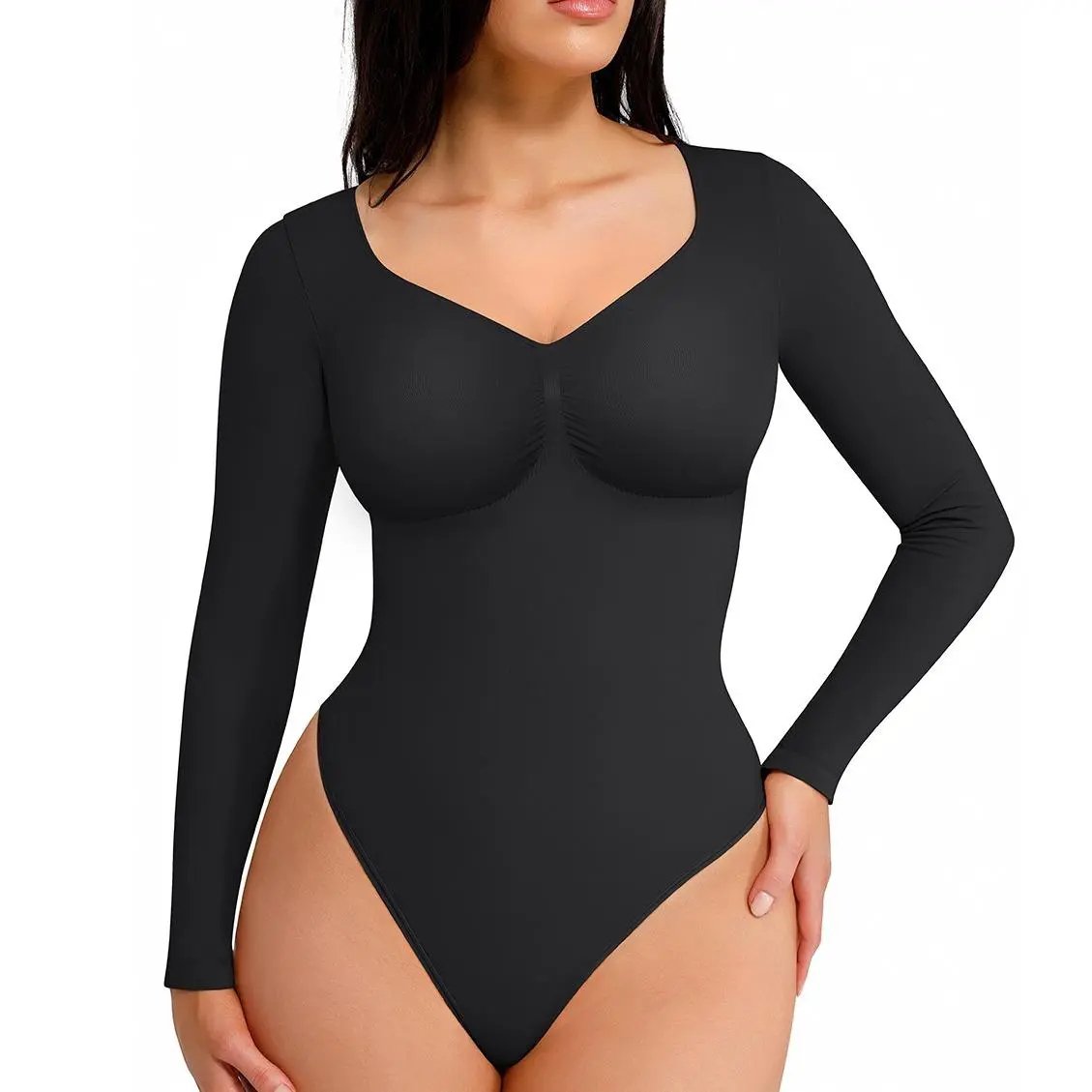 💥Women's Seamless Shaping Long Sleeve Thong Comfortable Bodysuit for Tops and Underwear Lady Comfort Basic Springtok